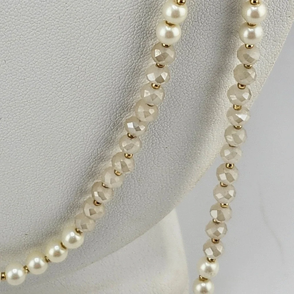 Ann Taylor Faux Pearl Crystal Bead Necklace Costume Jewelry‎ Long Strand